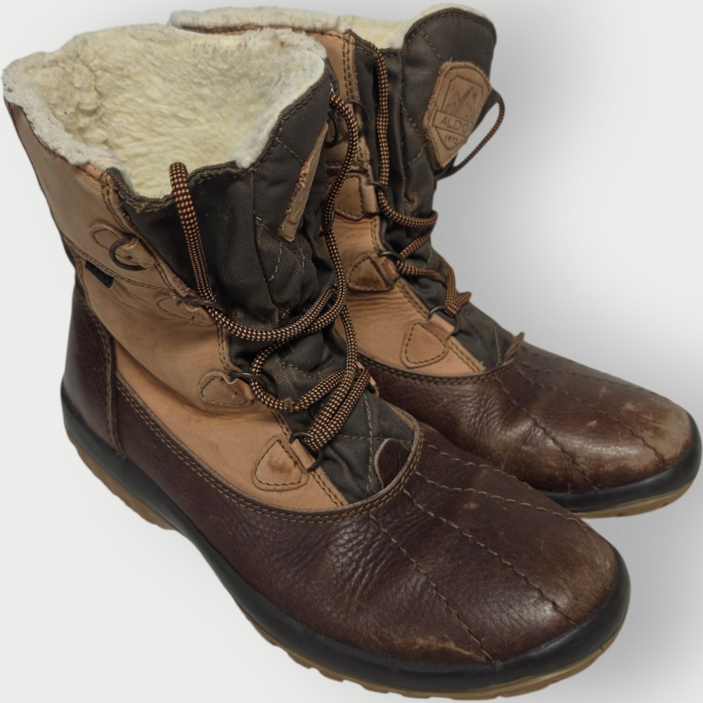 ALDO Mens Winter Boots EUR 43 US 10 Brown Leather Fleece Lined